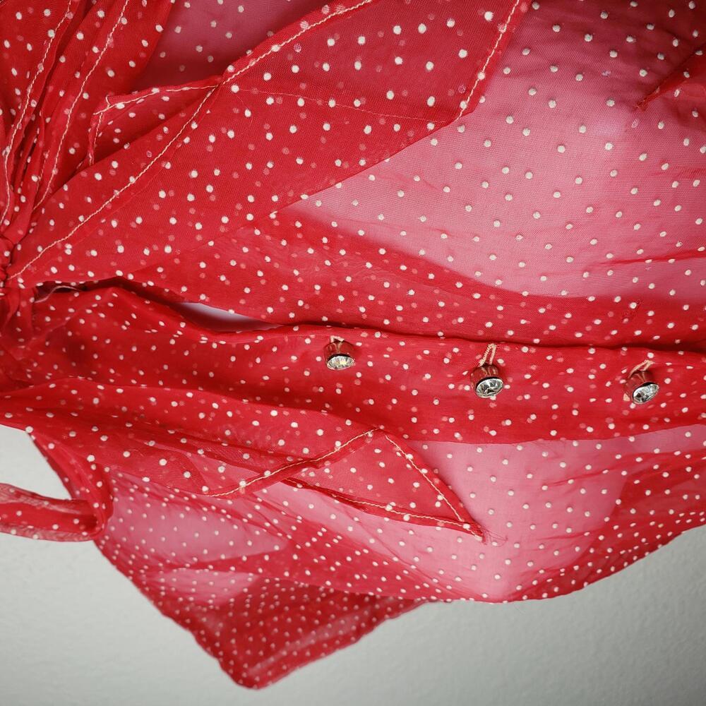 Vintage Unbranded Women's Small Sheer Red Polkadot Fit Flare Dress (1860) - Picture 7 of 8